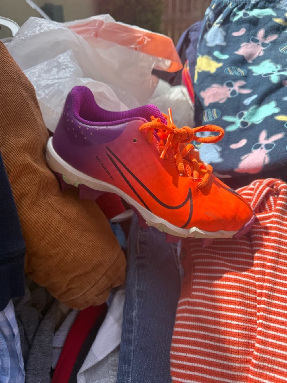 Nike Youth Orange and Purple Athletic Cleat